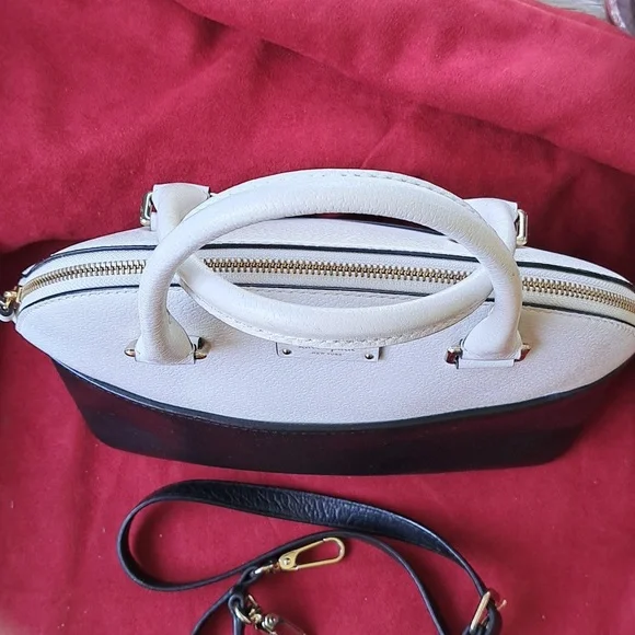 SOLD Kate Spade Soft White/ Black Pebble Leather Satchel/Crossbody EC - Picture 4 of 16